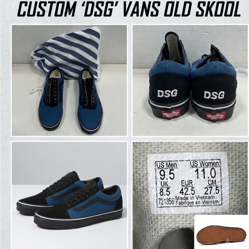 Vans Old Skool Custom DSG Navy‎ Blue Black Sneakers Mens 9.5 Womens 11 Low Top